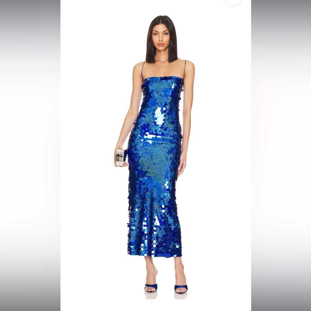 The new arrivals by ilkyaz ozel Phoenix Dress in Hologram blue Sequin.